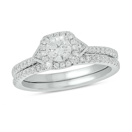 3/4 CT. T.W. Diamond Cushion Frame Chevron Collar Hidden Infinity Bridal Set in 10K White Gold