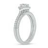 Thumbnail Image 2 of 3/4 CT. T.W. Diamond Cushion Frame Chevron Collar Hidden Infinity Bridal Set in 10K White Gold