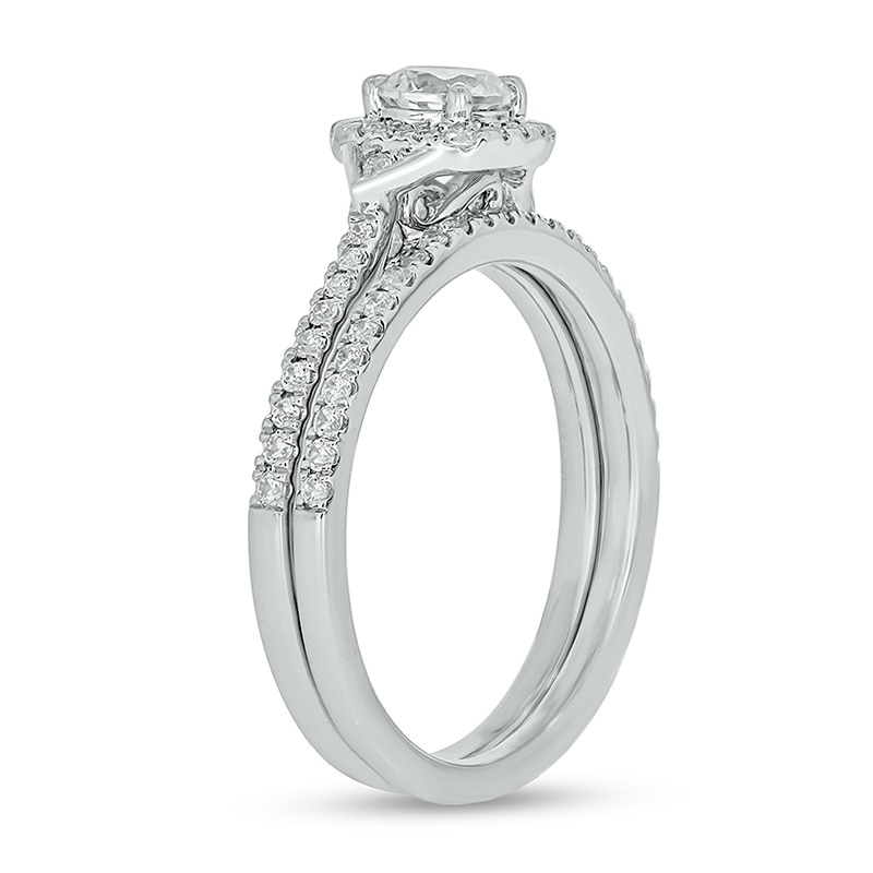 Main Image 2 of 3/4 CT. T.W. Diamond Cushion Frame Chevron Collar Hidden Infinity Bridal Set in 10K White Gold