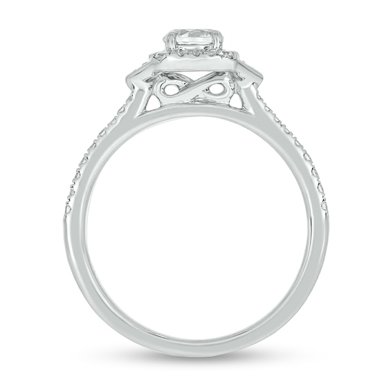 3/4 CT. T.w. Diamond Cushion Frame Chevron Collar Hidden Infinity Bridal Set in 10K White Gold