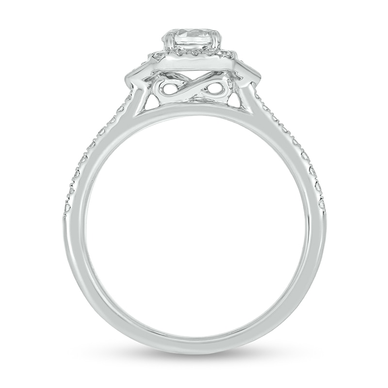 Main Image 4 of 3/4 CT. T.W. Diamond Cushion Frame Chevron Collar Hidden Infinity Bridal Set in 10K White Gold