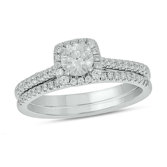 3/4 CT. T.w. Diamond Cushion Frame Hidden Infinity Bridal Set in 10K White Gold