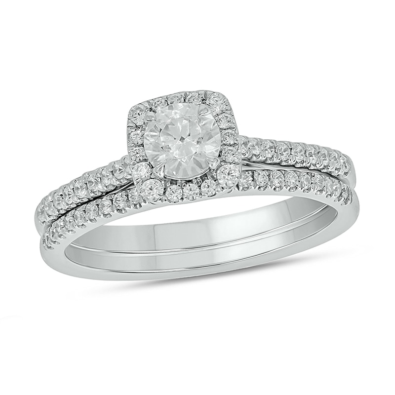 Main Image 1 of 3/4 CT. T.W. Diamond Cushion Frame Hidden Infinity Bridal Set in 10K White Gold