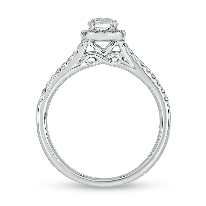 Main Image 4 of 3/4 CT. T.W. Diamond Cushion Frame Hidden Infinity Bridal Set in 10K White Gold