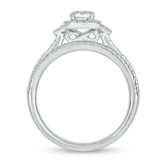 3/4 CT. T.w. Diamond Cushion Frame Chevron Collar Hidden Infinity Bridal Set in 10K White Gold