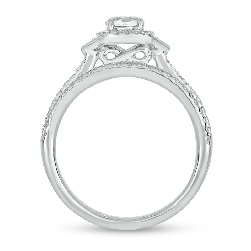 Main Image 3 of 3/4 CT. T.W. Diamond Cushion Frame Chevron Collar Hidden Infinity Bridal Set in 10K White Gold
