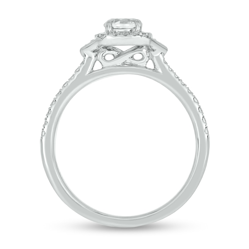Main Image 4 of 3/4 CT. T.W. Diamond Cushion Frame Chevron Collar Hidden Infinity Bridal Set in 10K White Gold