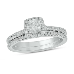 3/4 CT. T.W. Diamond Cushion Frame Hidden Infinity Bridal Set in 10K White Gold