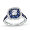 Thumbnail Image 1 of Vera Wang Love Collection 3/4 CT. T.W. Diamond and Blue Sapphire Cushion Frame Engagement Ring in 14K White Gold