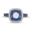 Thumbnail Image 4 of Vera Wang Love Collection 3/4 CT. T.W. Diamond and Blue Sapphire Cushion Frame Engagement Ring in 14K White Gold