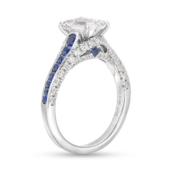 Vera Wang Love Collection 1-1/2 CT. T.w. Emerald-Cut Certified Diamond and Sapphire Engagement Ring in 14K White Gold