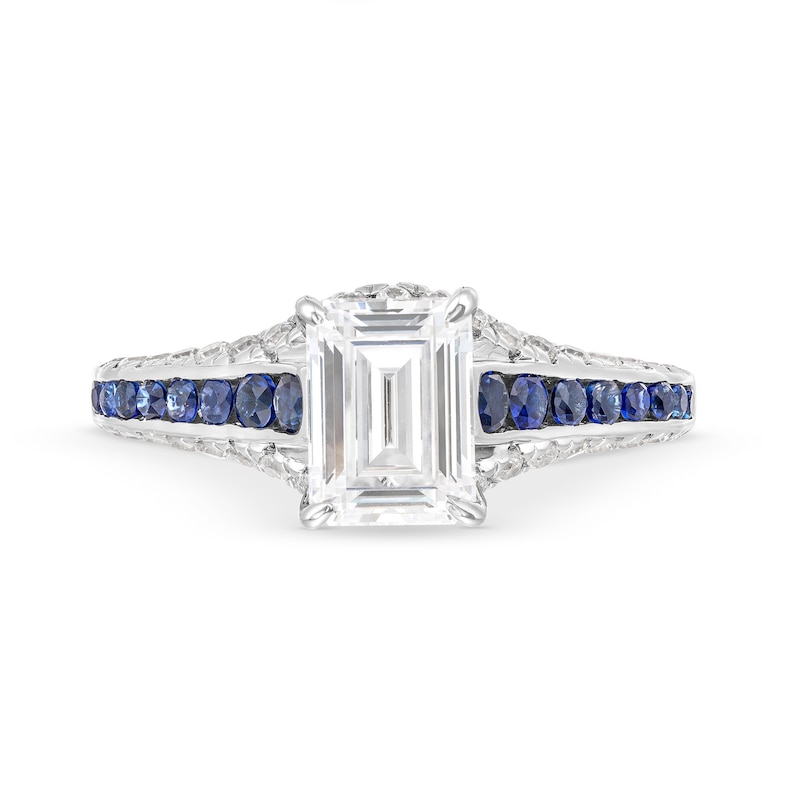 Main Image 4 of Vera Wang Love Collection 1-1/2 CT. T.W. Emerald-Cut Certified Diamond and Sapphire Engagement Ring in 14K White Gold