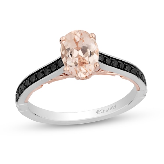 Enchanted Disney Villains Maleficent Oval Morganite and 1/5 CT. T.w. Black Diamond Engagement Ring in 14K Two-Tone Gold