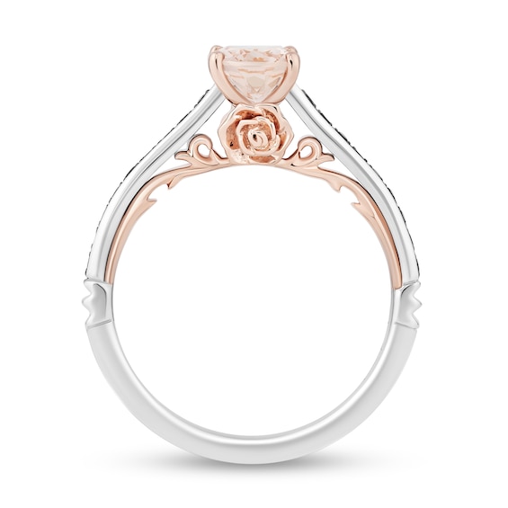 Enchanted Disney Villains Maleficent Oval Morganite and 1/5 CT. T.w. Black Diamond Engagement Ring in 14K Two-Tone Gold