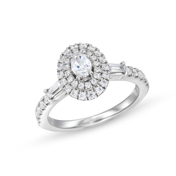 Vera Wang Love Collection 3/4 CT. T.w. Oval Diamond Double Frame Engagement Ring in 14K White Gold (I/Si2)