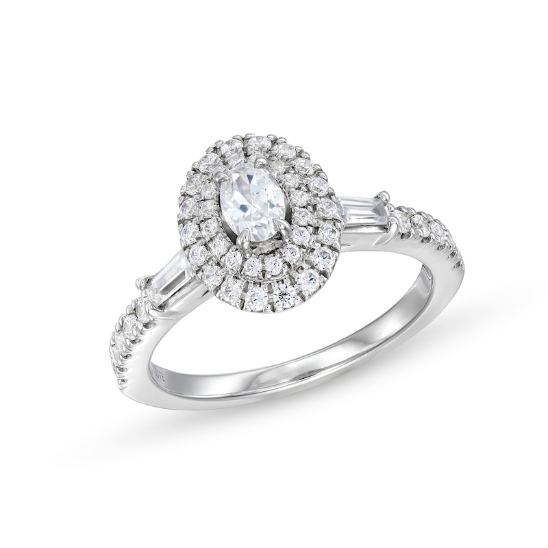 Main Image 1 of Vera Wang Love Collection 3/4 CT. T.W. Oval Diamond Double Frame Engagement Ring in 14K White Gold (I/SI2)