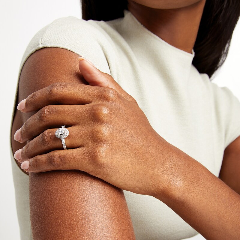 Main Image 2 of Vera Wang Love Collection 3/4 CT. T.W. Oval Diamond Double Frame Engagement Ring in 14K White Gold (I/SI2)