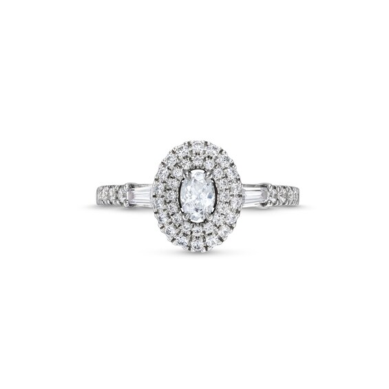 Vera Wang Love Collection 3/4 CT. T.w. Oval Diamond Double Frame Engagement Ring in 14K White Gold (I/Si2)