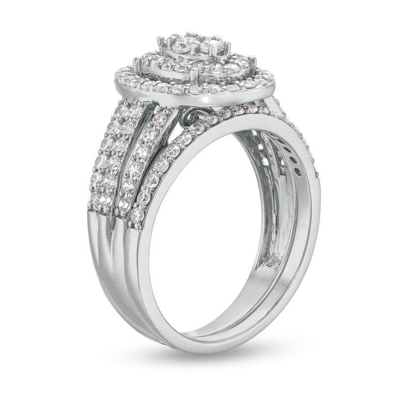 Main Image 3 of 1 CT. T.W. Oval Multi-Diamond Triple Row Split Shank Bridal Set in 10K White Gold