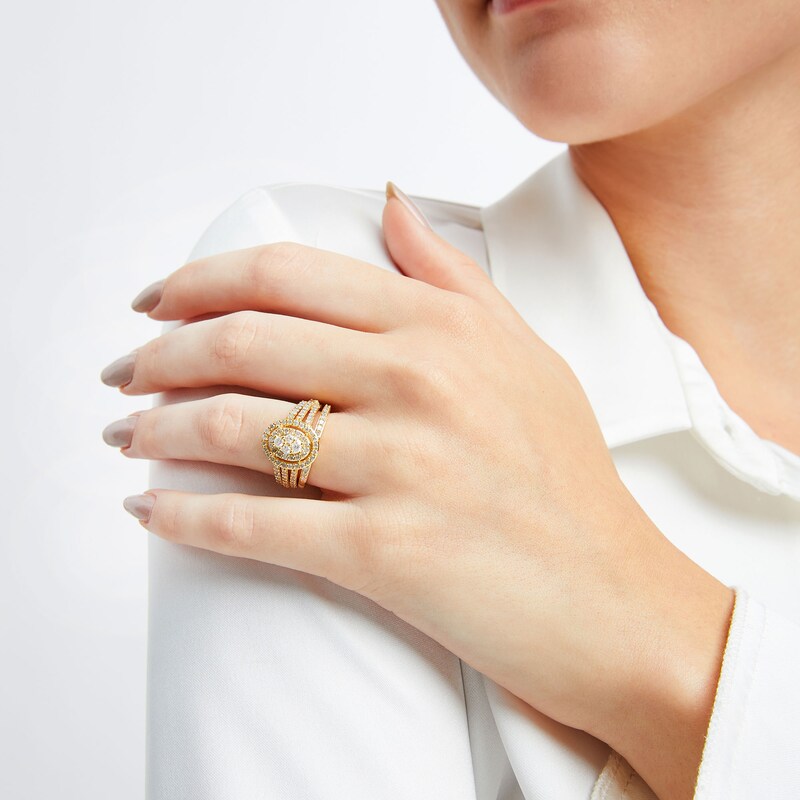 Main Image 2 of 1 CT. T.W. Oval Multi-Diamond Triple Row Split Shank Bridal Set in 10K Gold