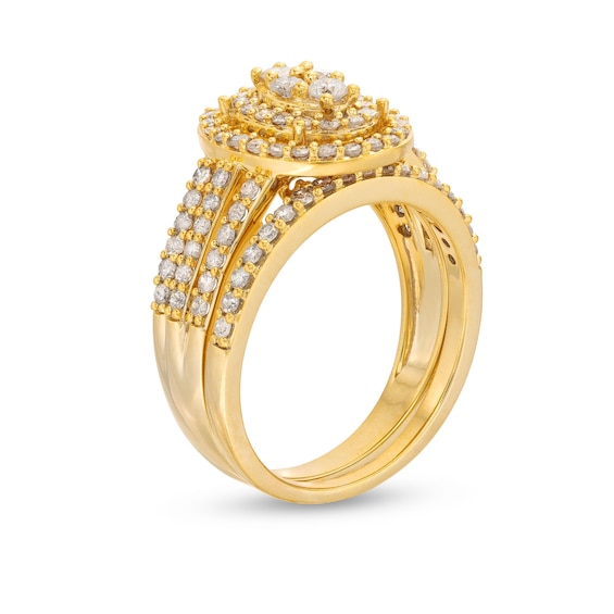 1 CT. T.w. Oval Multi-Diamond Triple Row Split Shank Bridal Set in 10K Gold