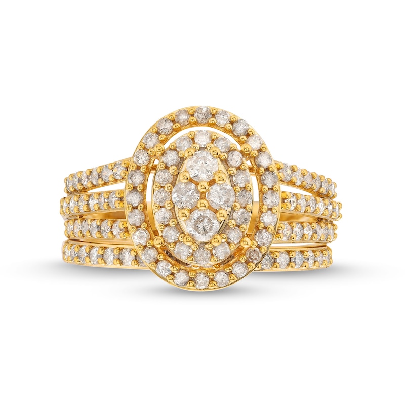 Main Image 4 of 1 CT. T.W. Oval Multi-Diamond Triple Row Split Shank Bridal Set in 10K Gold