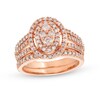 Thumbnail Image 1 of 1 CT. T.W. Oval Multi-Diamond Triple Row Split Shank Bridal Set in 10K Rose Gold