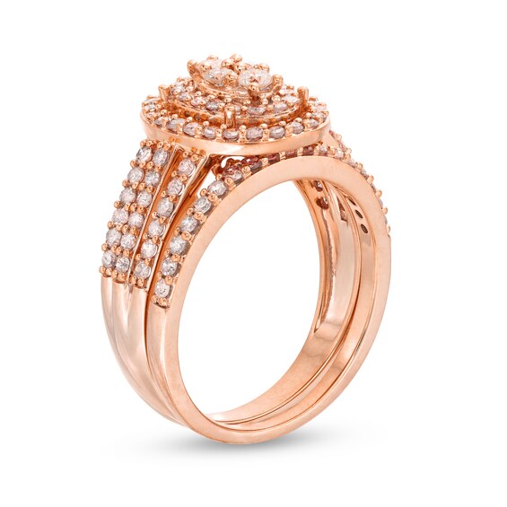 1 CT. T.w. Oval Multi-Diamond Triple Row Split Shank Bridal Set in 10K Rose Gold