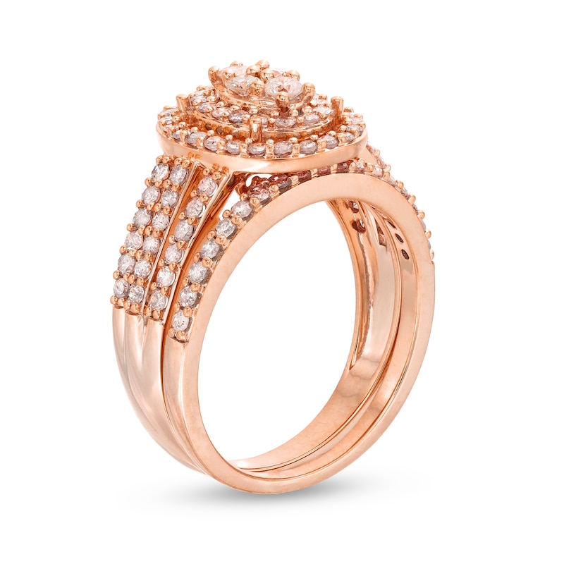 Main Image 3 of 1 CT. T.W. Oval Multi-Diamond Triple Row Split Shank Bridal Set in 10K Rose Gold