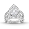 Thumbnail Image 1 of 1-1/4 CT. T.W. Pear Multi-Diamond Teardrop Frame Split Shank Vintage-Style Bridal Set in 10K White Gold