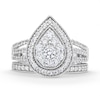 Thumbnail Image 4 of 1-1/4 CT. T.W. Pear Multi-Diamond Teardrop Frame Split Shank Vintage-Style Bridal Set in 10K White Gold