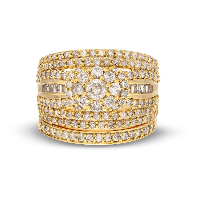 Main Image 4 of 1-3/4 CT. T.W. Multi-Diamond Multi-Row Bridal Set in 10K Gold