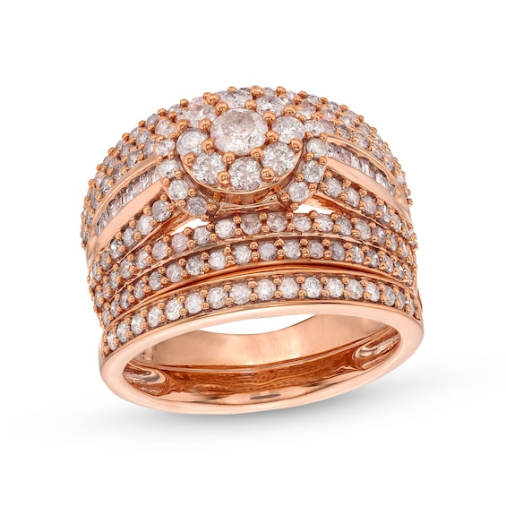 1-3/4 CT. T.w. Multi-Diamond Multi-Row Bridal Set in 10K Rose Gold