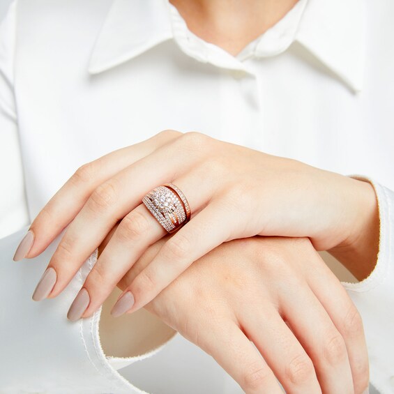 1-3/4 CT. T.w. Multi-Diamond Multi-Row Bridal Set in 10K Rose Gold
