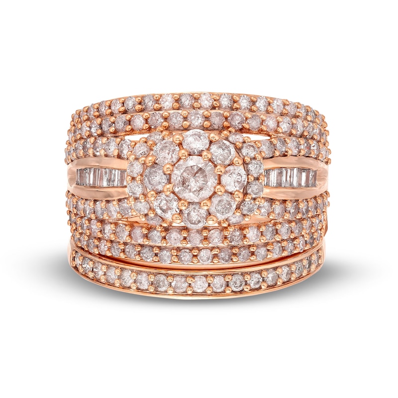Main Image 4 of 1-3/4 CT. T.W. Multi-Diamond Multi-Row Bridal Set in 10K Rose Gold