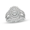 Thumbnail Image 1 of 1-1/4 CT. T.W. Oval Multi-Diamond Sunburst Frame Split Shank Bridal Set in 10K White Gold