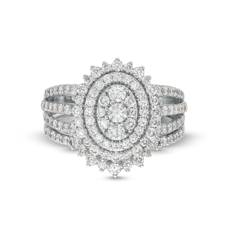 Main Image 4 of 1-1/4 CT. T.W. Oval Multi-Diamond Sunburst Frame Split Shank Bridal Set in 10K White Gold