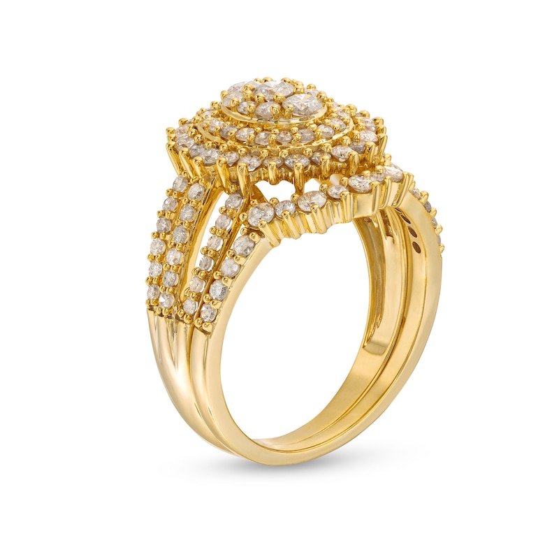 Main Image 3 of 1-1/4 CT. T.W. Oval Multi-Diamond Sunburst Frame Split Shank Bridal Set in 10K Gold