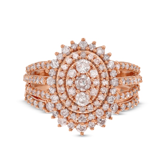 1-1/4 CT. T.w. Oval Multi-Diamond Sunburst Frame Split Shank Bridal Set in 10K Rose Gold