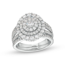 1-1/2 CT. T.W. Diamond Triple Row Scallop Frame Bridal Set in 10K White Gold