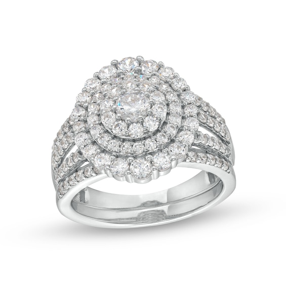 1-1/2 CT. T.w. Diamond Triple Row Scallop Frame Bridal Set in 10K White Gold