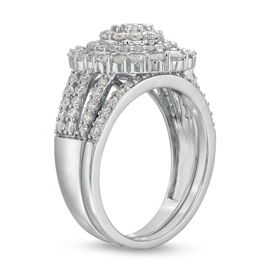 1-1/2 CT. T.w. Diamond Triple Row Scallop Frame Bridal Set in 10K White Gold