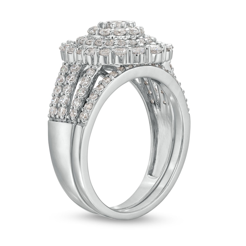 Main Image 3 of 1-1/2 CT. T.W. Diamond Triple Row Scallop Frame Bridal Set in 10K White Gold