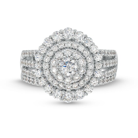 1-1/2 CT. T.w. Diamond Triple Row Scallop Frame Bridal Set in 10K White Gold