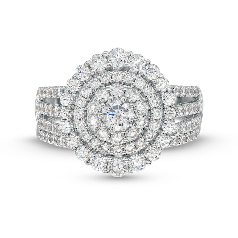 Main Image 4 of 1-1/2 CT. T.W. Diamond Triple Row Scallop Frame Bridal Set in 10K White Gold