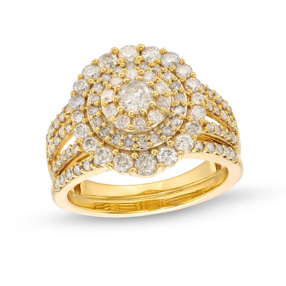 1-1/2 CT. T.w. Diamond Triple Row Scallop Frame Bridal Set in 10K Gold