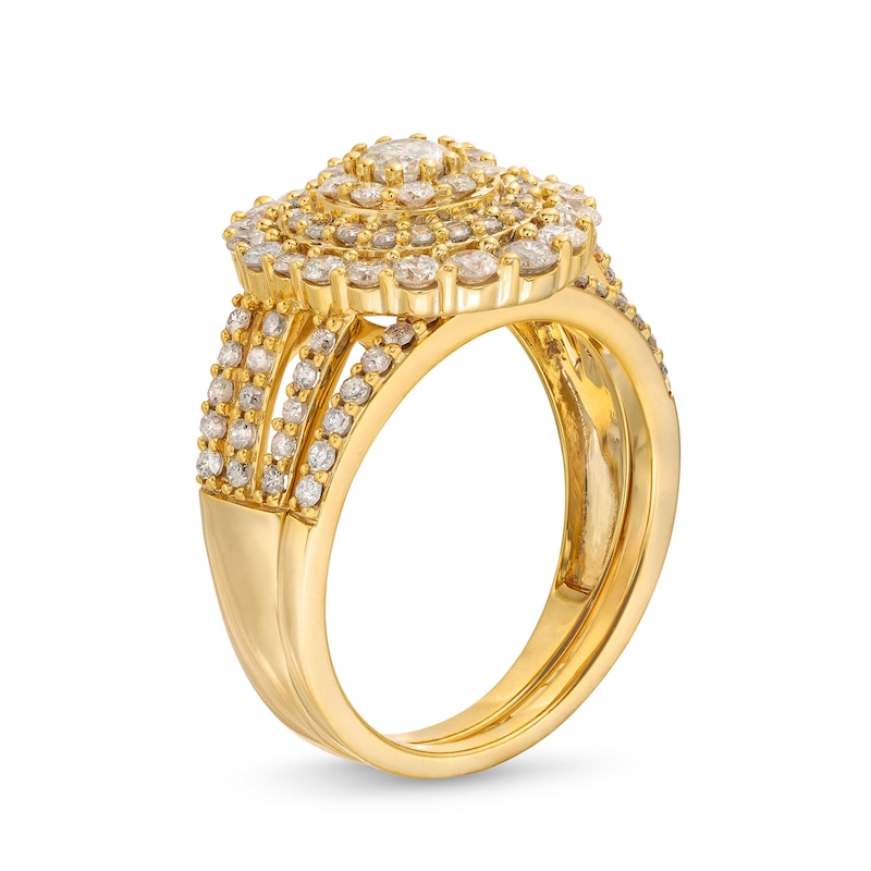 Main Image 3 of 1-1/2 CT. T.W. Diamond Triple Row Scallop Frame Bridal Set in 10K Gold