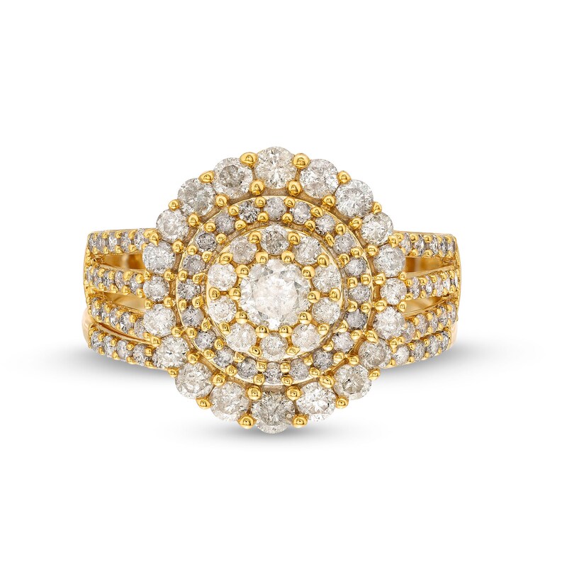 Main Image 4 of 1-1/2 CT. T.W. Diamond Triple Row Scallop Frame Bridal Set in 10K Gold