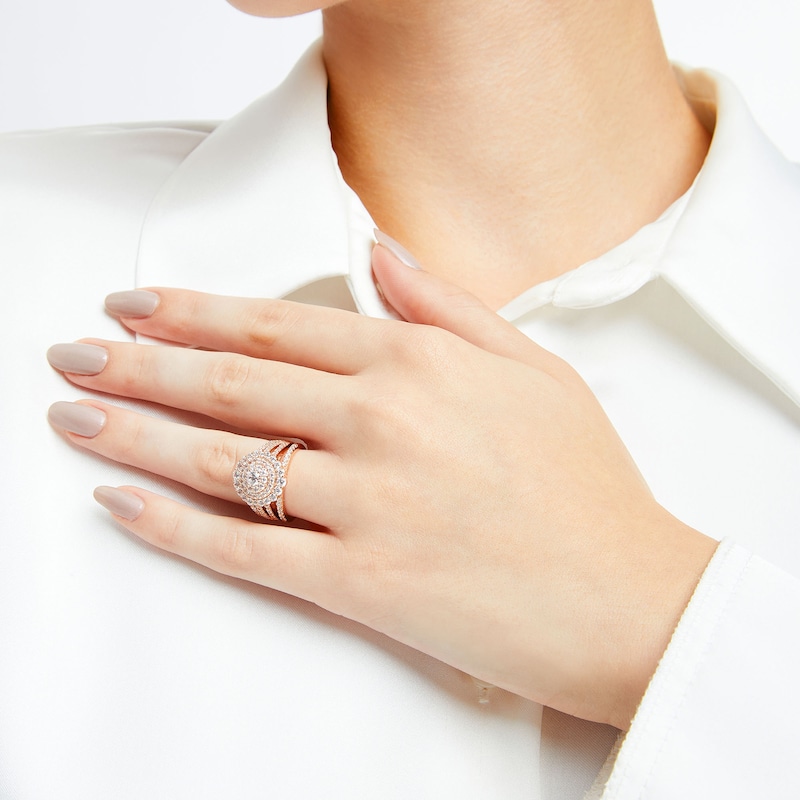 Main Image 2 of 1-1/2 CT. T.W. Diamond Triple Row Scallop Frame Bridal Set in 10K Rose Gold
