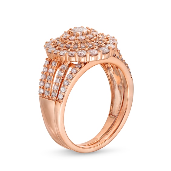 1-1/2 CT. T.w. Diamond Triple Row Scallop Frame Bridal Set in 10K Rose Gold